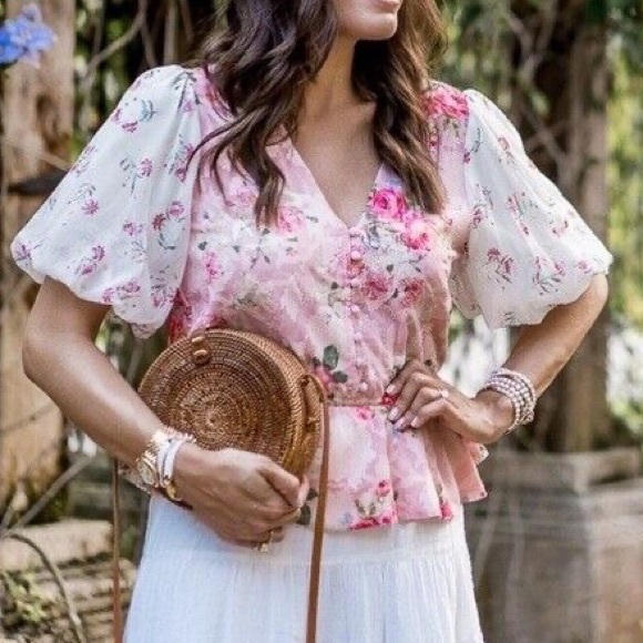 Anthropologie L Hemant & Nandita rose garden pink blouse - Picture 2 of 14